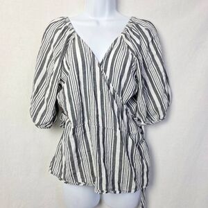 Old Navy Black White Striped Puff Sleeve Wrap Top Women’s L